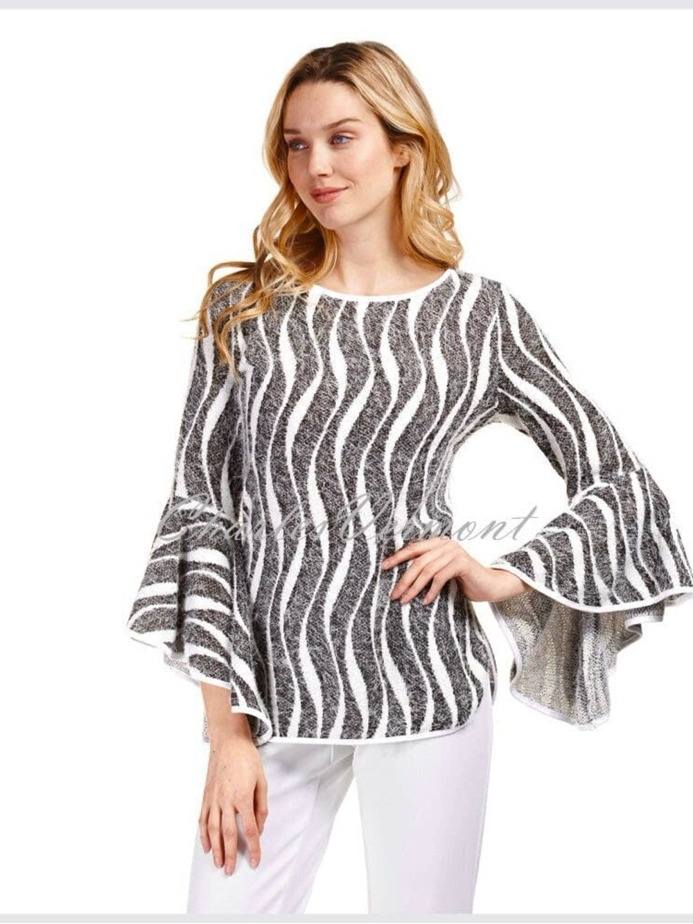 Frank Lyman Design Black and White Bell Sleeve Blouse Zebra Stripe, size 6
